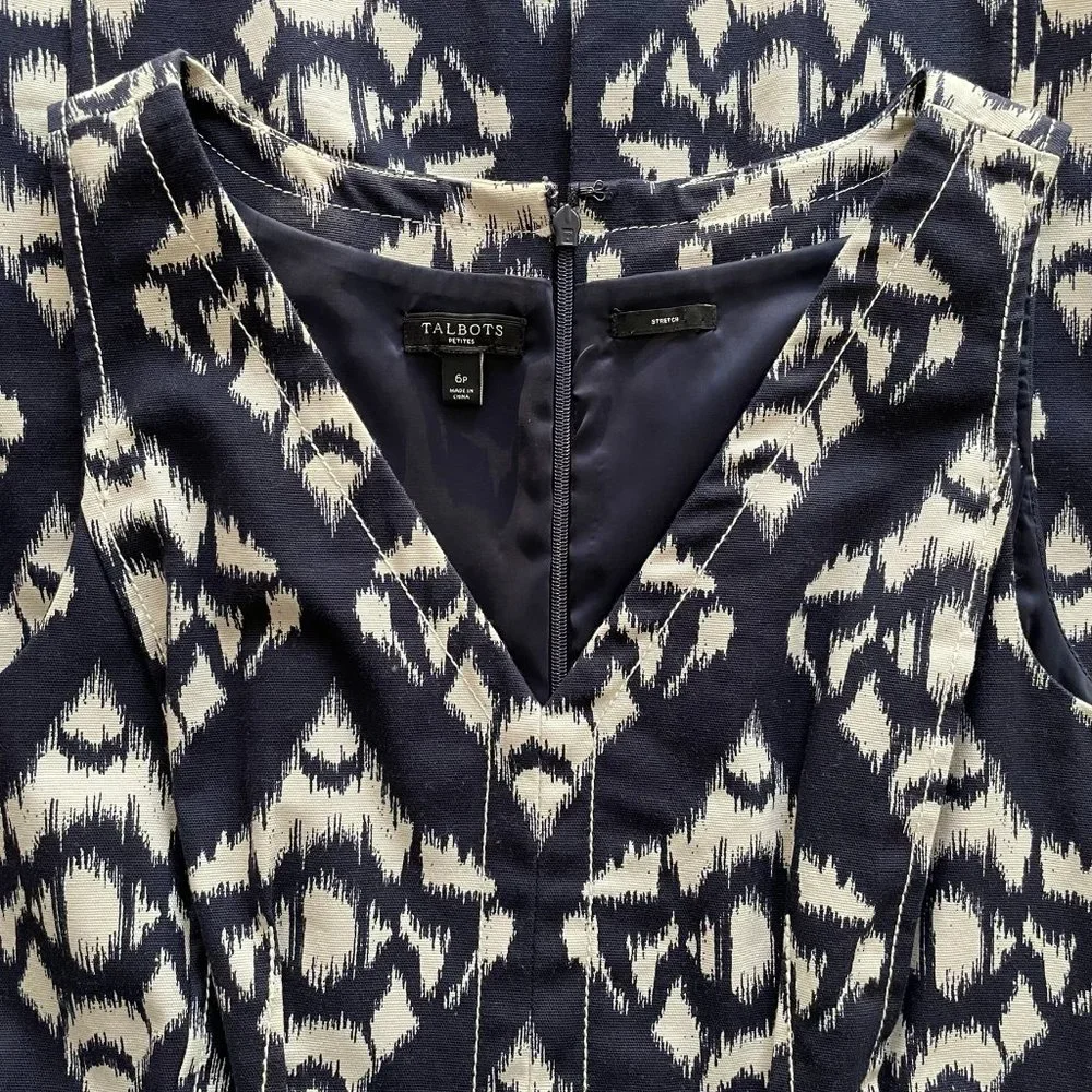 TALBOTS Navy and Beige V-Neck Dress, Womens Size 6 Petite; Ready to Ship - Picture 7 of 16